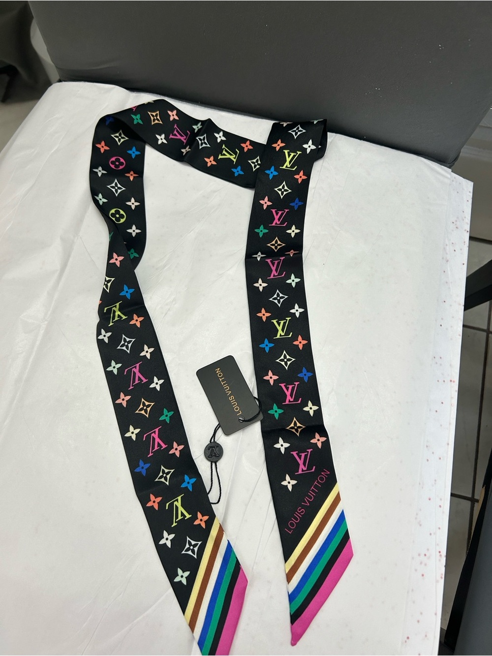 Louis Vuitton Black Multicolor Monogram Skinny Silk Tie